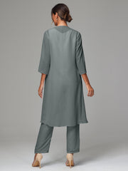 3 Pieces Long Sleeves Chiffon Mother Of The Bride Dress Pants Suits