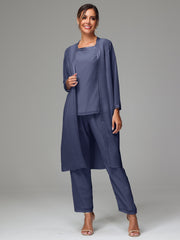 3 Pieces Long Sleeves Chiffon Mother Of The Bride Dress Pants Suits