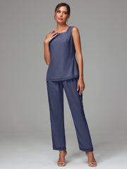 3 Pieces Long Sleeves Chiffon Mother Of The Bride Dress Pants Suits