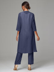 3 Pieces Long Sleeves Chiffon Mother Of The Bride Dress Pants Suits
