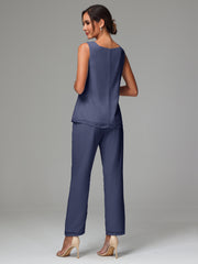 3 Pieces Long Sleeves Chiffon Mother Of The Bride Dress Pants Suits