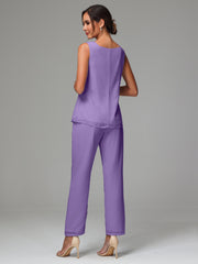 3 Pieces Long Sleeves Chiffon Mother Of The Bride Dress Pants Suits