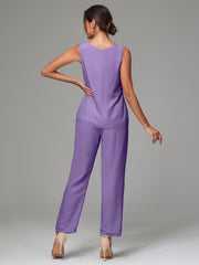 3 Pieces Long Sleeves Chiffon Mother Of The Bride Dress Pants Suits