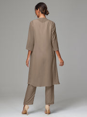 3 Pieces Long Sleeves Chiffon Mother Of The Bride Dress Pants Suits