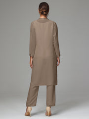 3 Pieces Long Sleeves Chiffon Mother Of The Bride Dress Pants Suits