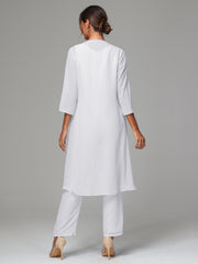 3 Pieces Long Sleeves Chiffon Mother Of The Bride Dress Pants Suits