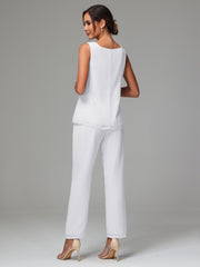 3 Pieces Long Sleeves Chiffon Mother Of The Bride Dress Pants Suits