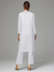 3 Pieces Long Sleeves Chiffon Mother Of The Bride Dress Pants Suits