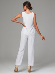 3 Pieces Long Sleeves Chiffon Mother Of The Bride Dress Pants Suits