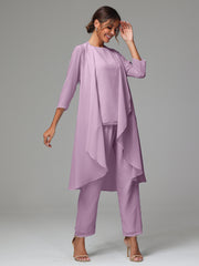 3 Pieces Long Sleeves Chiffon Mother Of The Bride Dress Pants Suits