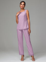 3 Pieces Long Sleeves Chiffon Mother Of The Bride Dress Pants Suits