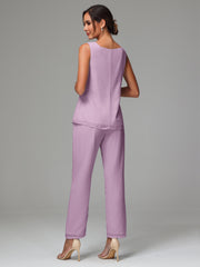 3 Pieces Long Sleeves Chiffon Mother Of The Bride Dress Pants Suits