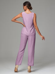 3 Pieces Long Sleeves Chiffon Mother Of The Bride Dress Pants Suits