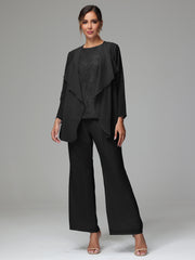 3 Pieces Long Sleeves Chiffon Lace Mother Of The Bride Dress Pants Suits