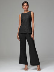 3 Pieces Long Sleeves Chiffon Lace Mother Of The Bride Dress Pants Suits