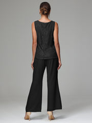 3 Pieces Long Sleeves Chiffon Lace Mother Of The Bride Dress Pants Suits