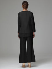 3 Pieces Long Sleeves Chiffon Lace Mother Of The Bride Dress Pants Suits