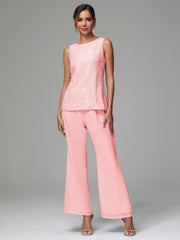 3 Pieces Long Sleeves Chiffon Lace Mother Of The Bride Dress Pants Suits