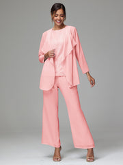 3 Pieces Long Sleeves Chiffon Lace Mother Of The Bride Dress Pants Suits