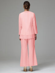 3 Pieces Long Sleeves Chiffon Lace Mother Of The Bride Dress Pants Suits