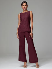 3 Pieces Long Sleeves Chiffon Lace Mother Of The Bride Dress Pants Suits