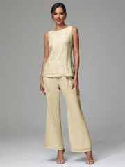 3 Pieces Long Sleeves Chiffon Lace Mother Of The Bride Dress Pants Suits