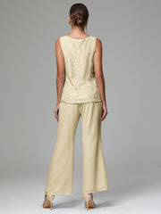 3 Pieces Long Sleeves Chiffon Lace Mother Of The Bride Dress Pants Suits