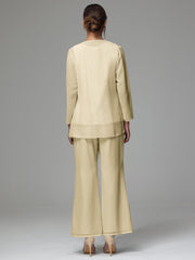3 Pieces Long Sleeves Chiffon Lace Mother Of The Bride Dress Pants Suits