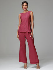 3 Pieces Long Sleeves Chiffon Lace Mother Of The Bride Dress Pants Suits