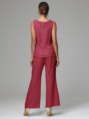 3 Pieces Long Sleeves Chiffon Lace Mother Of The Bride Dress Pants Suits