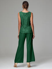 3 Pieces Long Sleeves Chiffon Lace Mother Of The Bride Dress Pants Suits