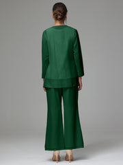 3 Pieces Long Sleeves Chiffon Lace Mother Of The Bride Dress Pants Suits