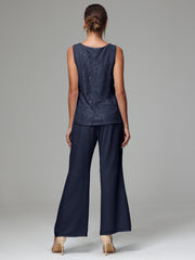 3 Pieces Long Sleeves Chiffon Lace Mother Of The Bride Dress Pants Suits