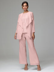 3 Pieces Long Sleeves Chiffon Lace Mother Of The Bride Dress Pants Suits