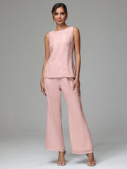 3 Pieces Long Sleeves Chiffon Lace Mother Of The Bride Dress Pants Suits