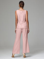 3 Pieces Long Sleeves Chiffon Lace Mother Of The Bride Dress Pants Suits