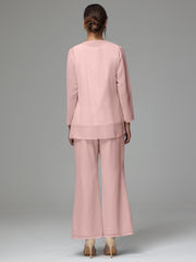 3 Pieces Long Sleeves Chiffon Lace Mother Of The Bride Dress Pants Suits