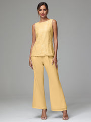 3 Pieces Long Sleeves Chiffon Lace Mother Of The Bride Dress Pants Suits