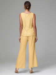 3 Pieces Long Sleeves Chiffon Lace Mother Of The Bride Dress Pants Suits