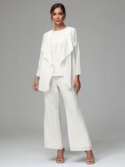 3 Pieces Long Sleeves Chiffon Lace Mother Of The Bride Dress Pants Suits