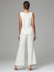 3 Pieces Long Sleeves Chiffon Lace Mother Of The Bride Dress Pants Suits