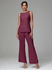 3 Pieces Long Sleeves Chiffon Lace Mother Of The Bride Dress Pants Suits