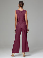 3 Pieces Long Sleeves Chiffon Lace Mother Of The Bride Dress Pants Suits