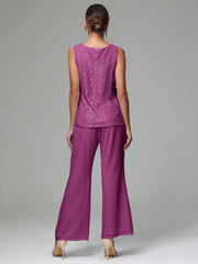 3 Pieces Long Sleeves Chiffon Lace Mother Of The Bride Dress Pants Suits