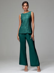 3 Pieces Long Sleeves Chiffon Lace Mother Of The Bride Dress Pants Suits