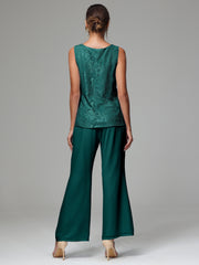 3 Pieces Long Sleeves Chiffon Lace Mother Of The Bride Dress Pants Suits