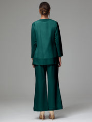 3 Pieces Long Sleeves Chiffon Lace Mother Of The Bride Dress Pants Suits