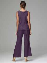 3 Pieces Long Sleeves Chiffon Lace Mother Of The Bride Dress Pants Suits