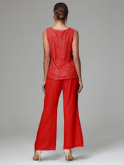 3 Pieces Long Sleeves Chiffon Lace Mother Of The Bride Dress Pants Suits