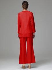 3 Pieces Long Sleeves Chiffon Lace Mother Of The Bride Dress Pants Suits